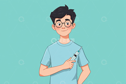 手持注射器的戴眼镜男性