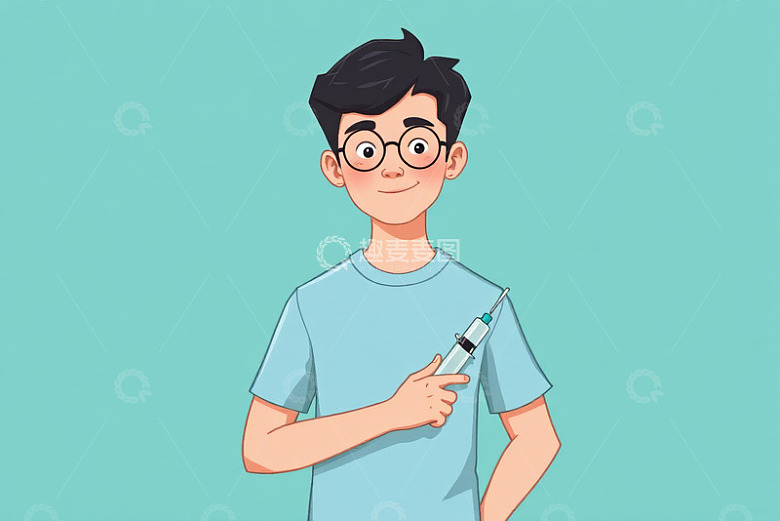 手持注射器的戴眼镜男性