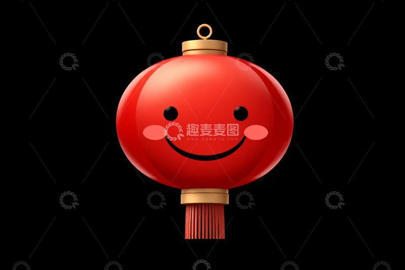 高清大图下载【趣麦麦图】红色笑脸中国灯笼3D素材