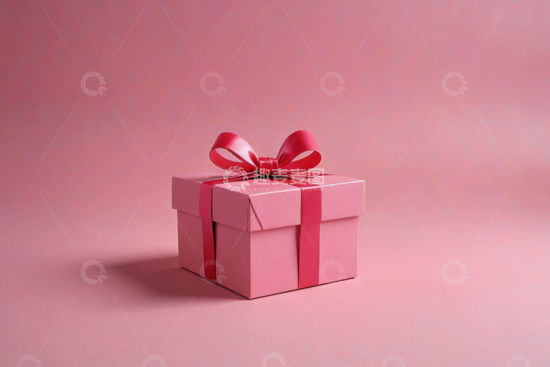 高清大图下载【趣麦麦图】粉色礼物盒配红色丝带