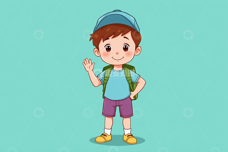 挥手小男孩插图