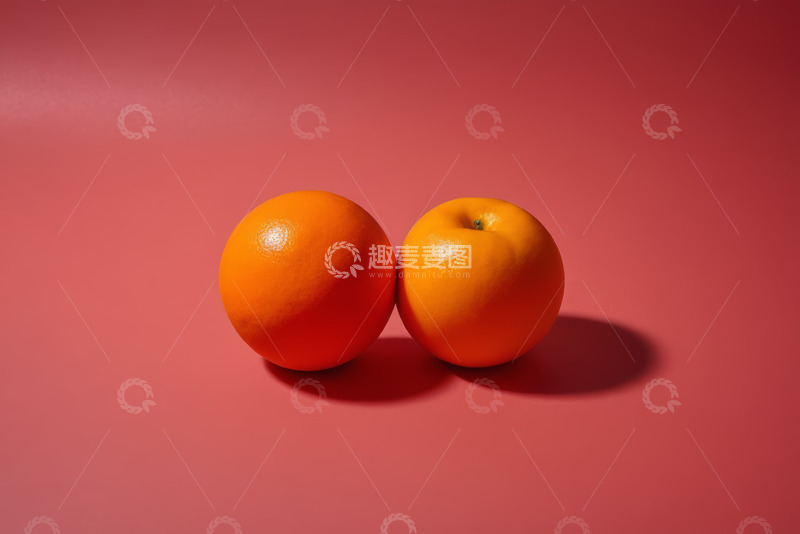 高清大图下载【趣麦麦图】红色背景上的两个橙子