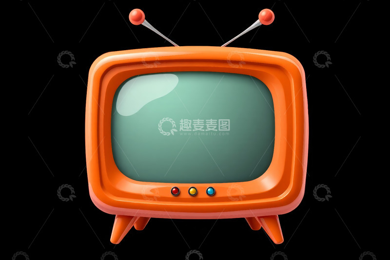 高清大图下载【趣麦麦图】橙色复古电视机素材