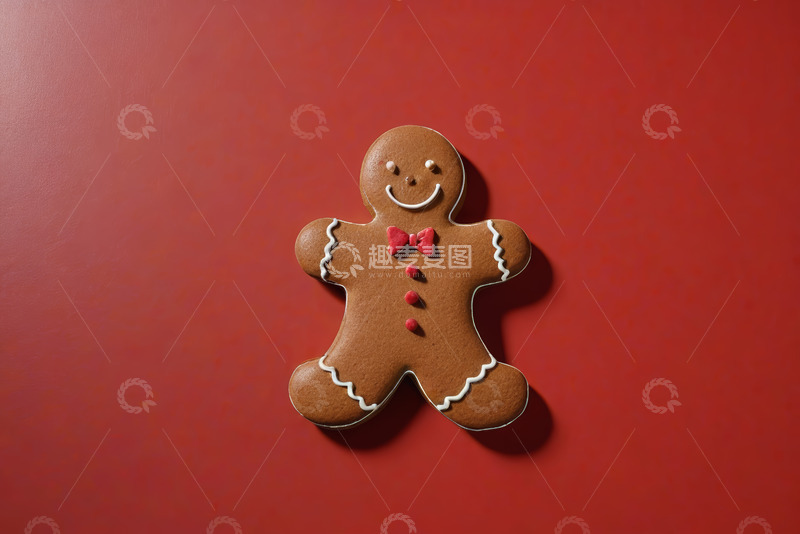 高清大图下载【趣麦麦图】红色背景上的姜饼人饼干
