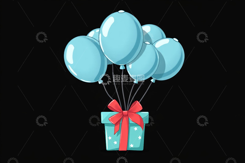 高清大图下载【趣麦麦图】蓝色气球与礼物盒动画素材
