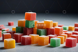 多彩方形糖果堆叠特写