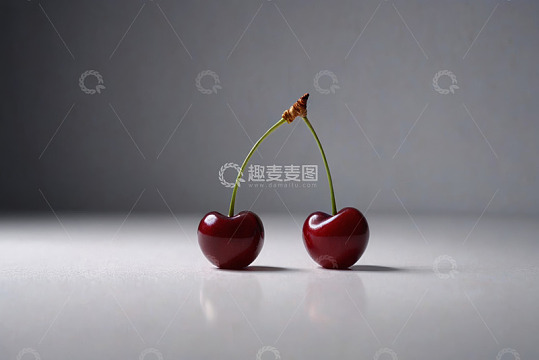 两颗相连的红色樱桃特写