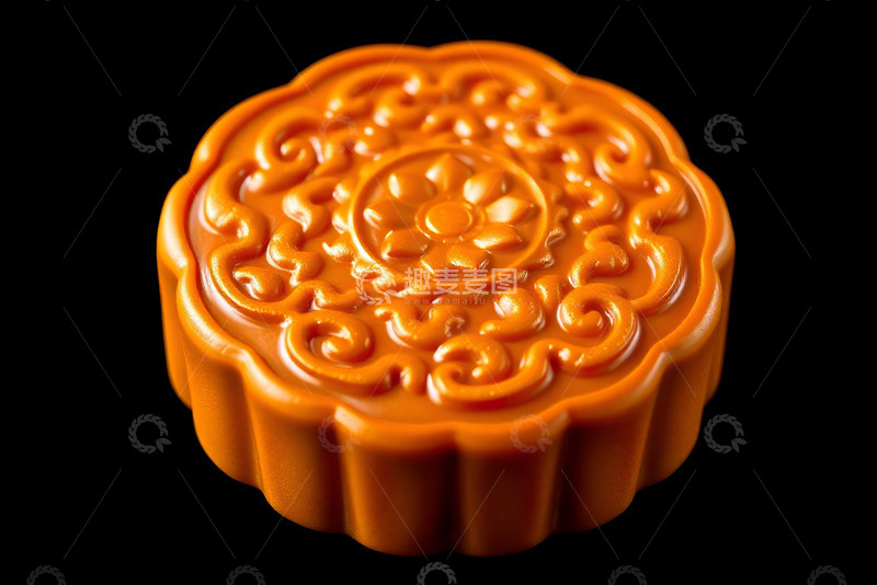 高清大图下载【趣麦麦图】橙色花纹月饼特写