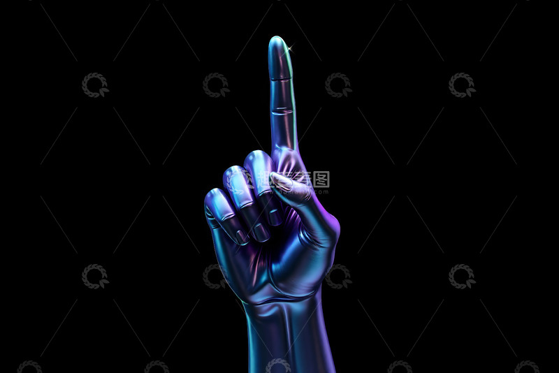 高清大图下载【趣麦麦图】金属质感机器人手指向上手势