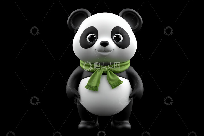 高清大图下载【趣麦麦图】戴绿围巾的卡通熊猫形象