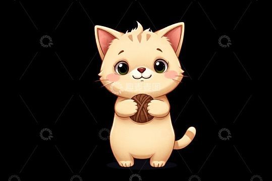 卡通小猫抱毛线团
