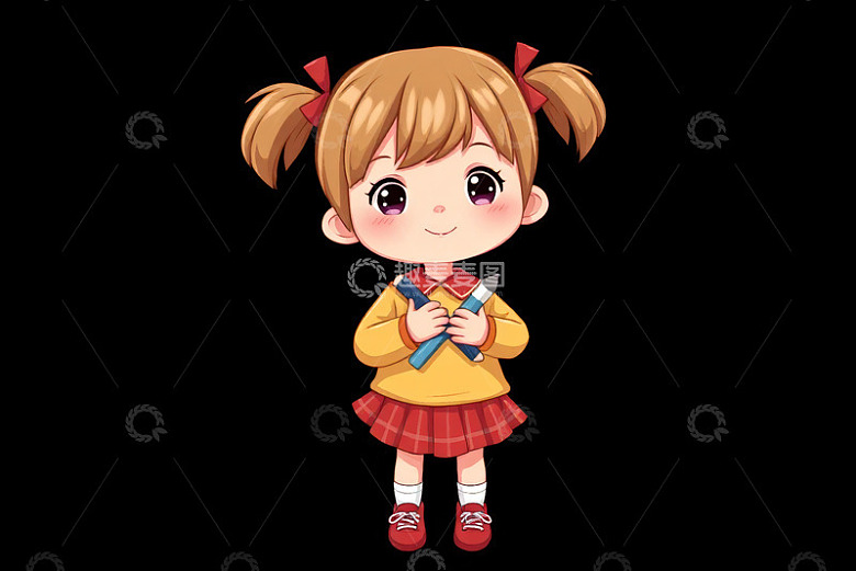 手持画笔的卡通女孩形象