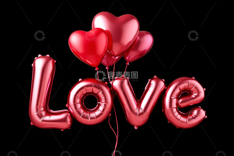 高清大图下载【趣麦麦图】-红色爱心气球组成LOVE字样