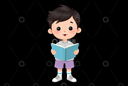 男孩手持书本的动画形象