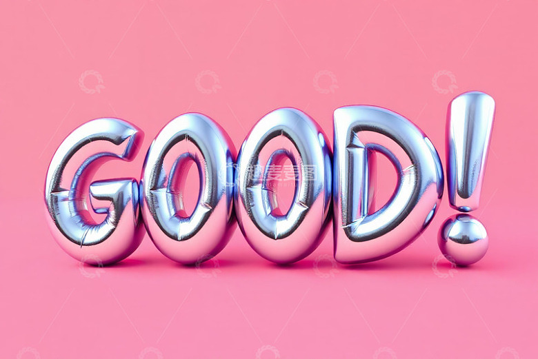粉色背景银色GOOD气球文字