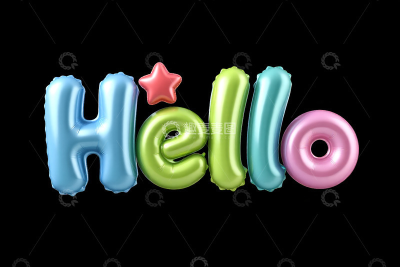 高清大图下载【趣麦麦图】彩色气球组成的Hello字样