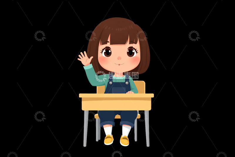 高清大图下载【趣麦麦图】课堂上举手的卡通小女孩