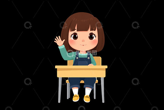 课堂上举手的卡通小女孩