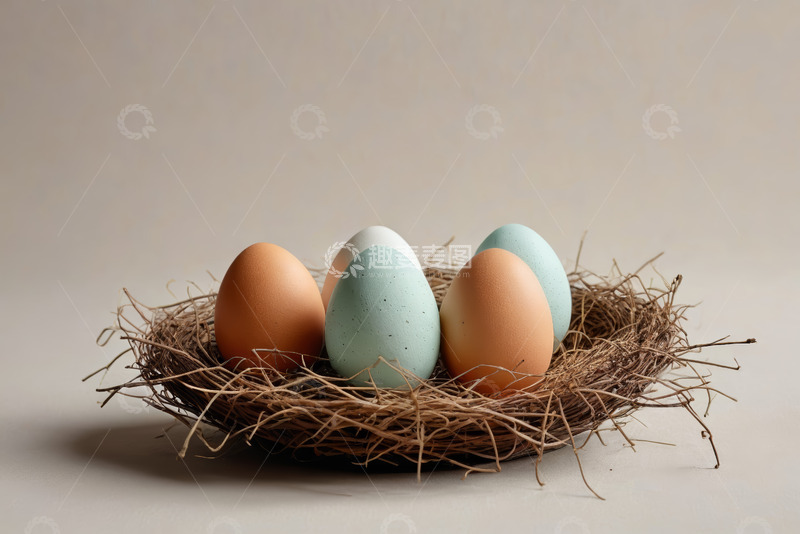 高清大图下载【趣麦麦图】鸟巢中的彩色鸡蛋静物