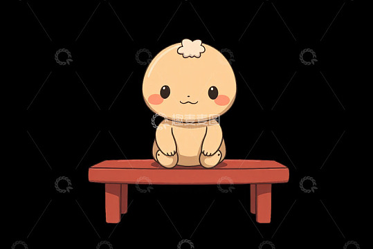 可爱动画婴儿坐于红长椅