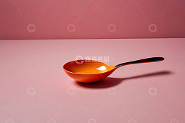 粉色背景橙色勺子特写