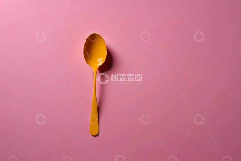 高清大图下载【趣麦麦图】粉色背景上的黄色勺子
