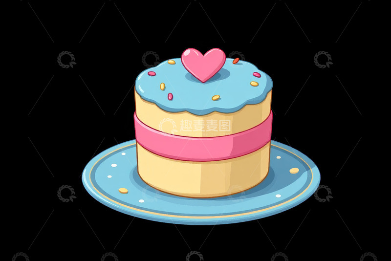 高清大图下载【趣麦麦图】卡通风格爱心装饰蛋糕插画
