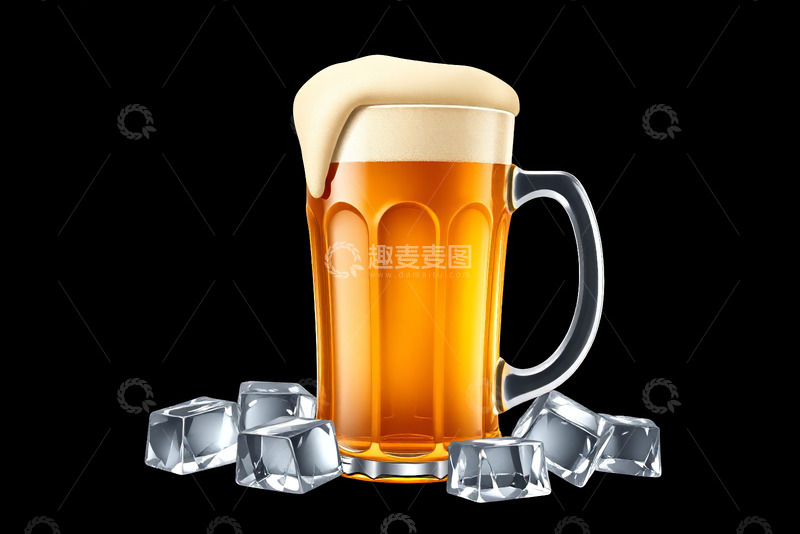 高清大图下载【趣麦麦图】玻璃杯装啤酒配冰块