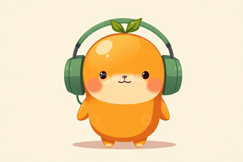高清大图下载【趣麦麦图】戴耳机的卡通橙子形象