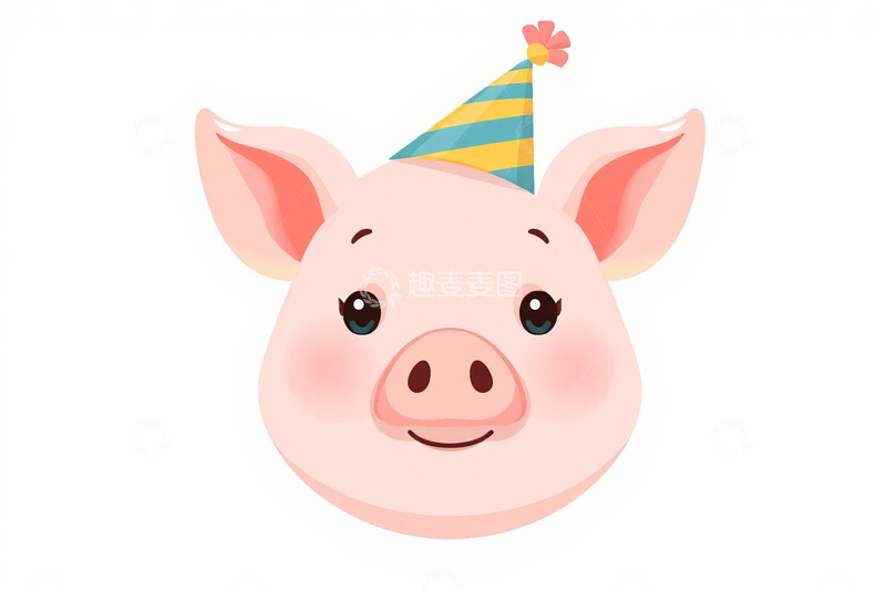 高清大图下载【趣麦麦图】戴派对帽的卡通小猪头像