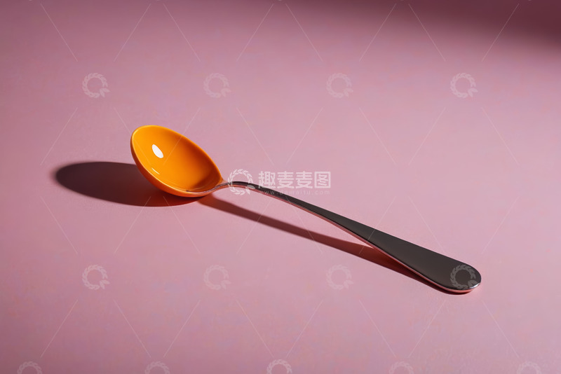 高清大图下载【趣麦麦图】粉色背景上的橙色勺子