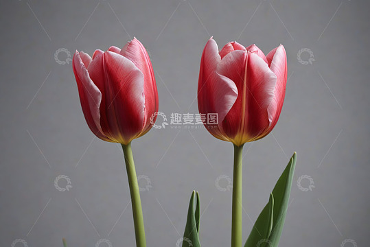 两朵红色郁金香特写