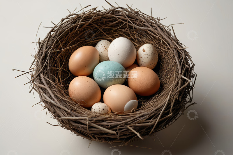 高清大图下载【趣麦麦图】鸟巢中的多彩鸡蛋