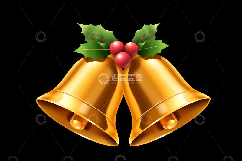 高清大图下载【趣麦麦图】金色圣诞铃铛装饰图案