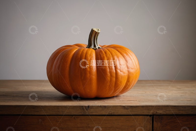 高清大图下载【趣麦麦图】木桌上摆放的橙色南瓜