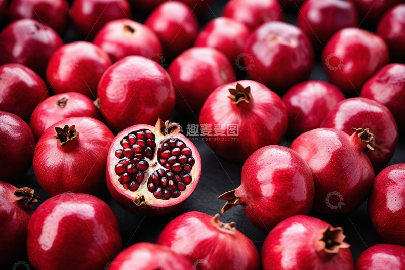 高清大图下载【趣麦麦图】红色石榴特写及切开果实