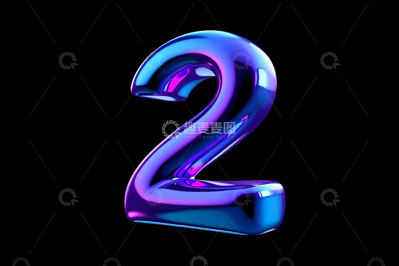 高清大图下载【趣麦麦图】蓝色金属质感数字2