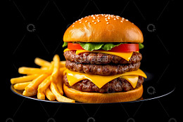 双层牛肉芝士汉堡配薯条