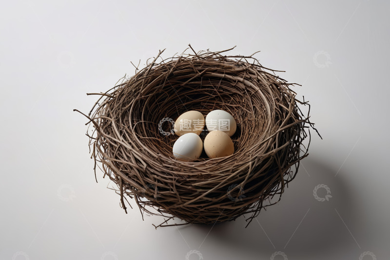 高清大图下载【趣麦麦图】鸟巢中放置的鸡蛋静物