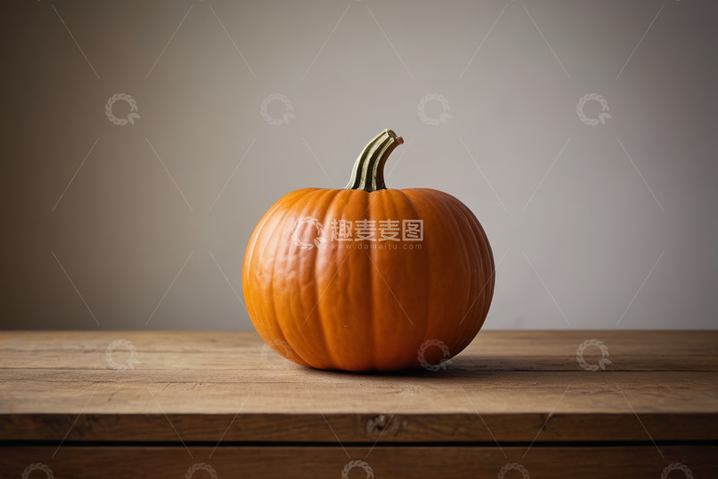 高清大图下载【趣麦麦图】木桌上的单个南瓜静物