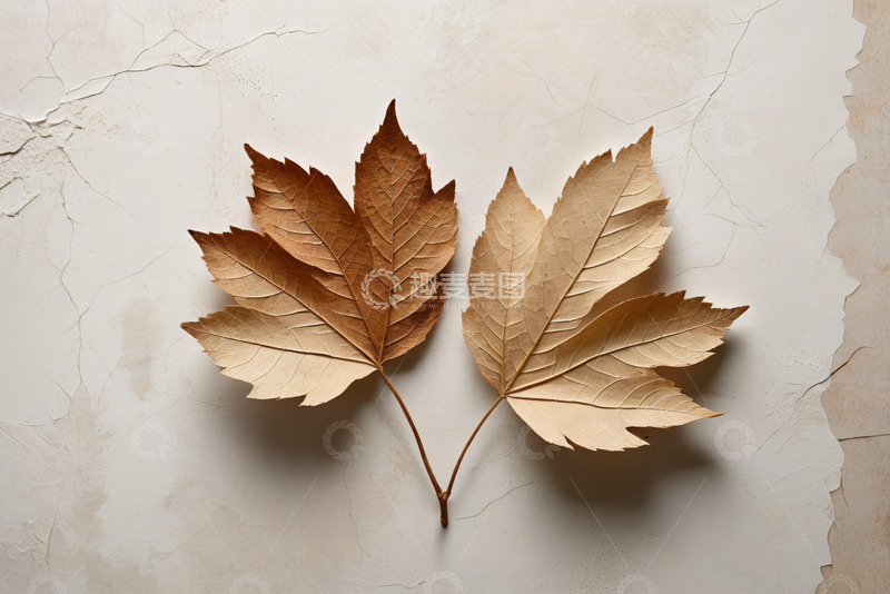 高清大图下载【趣麦麦图】两片枯叶置于纹理背景上