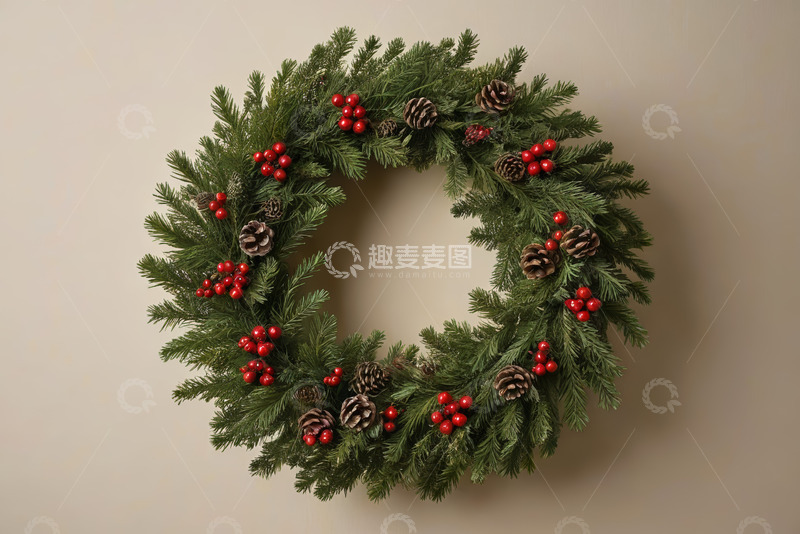 高清大图下载【趣麦麦图】圣诞装饰花环特写