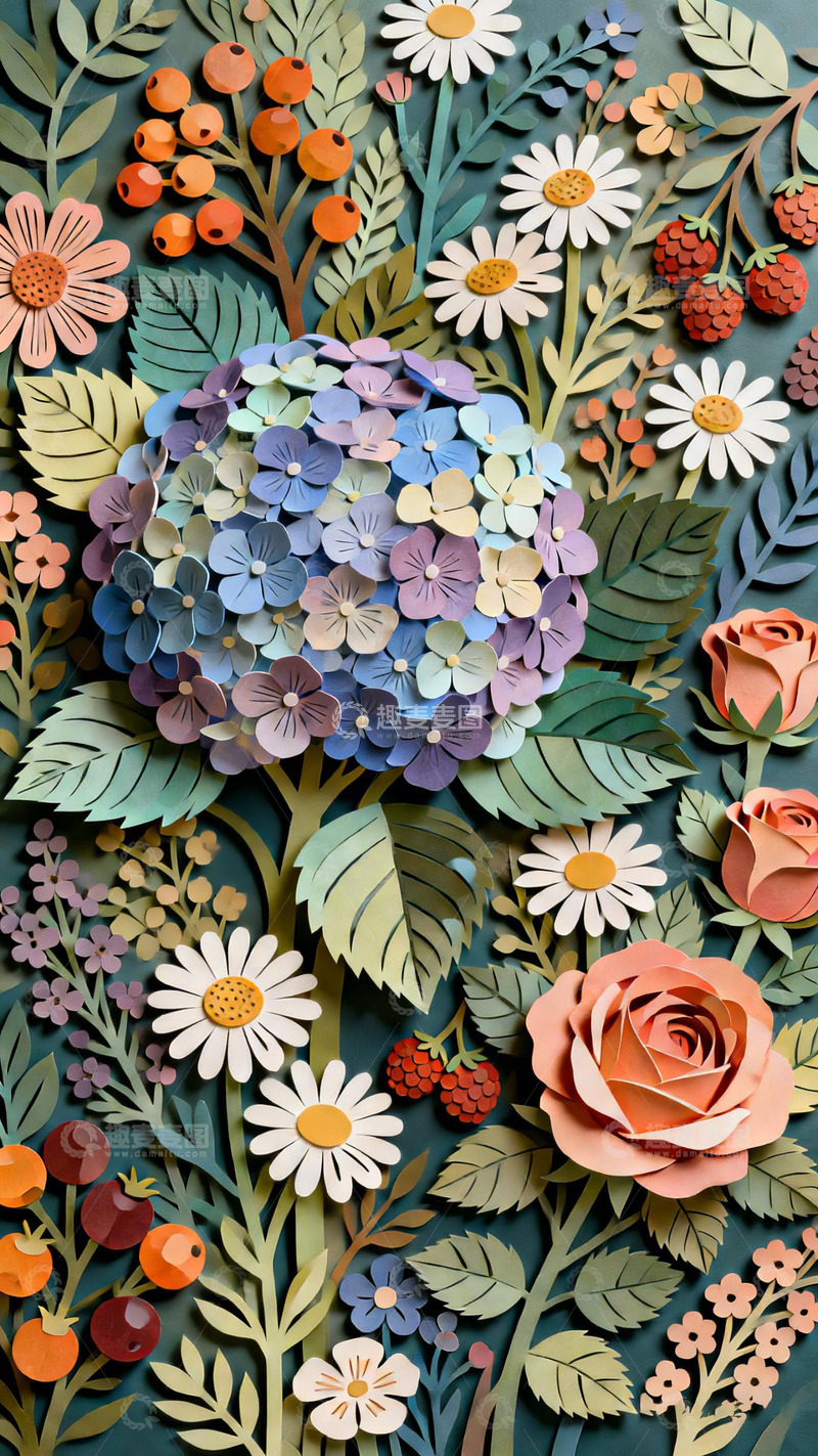 高清大图下载【趣麦麦图】立体纸艺花卉装饰画