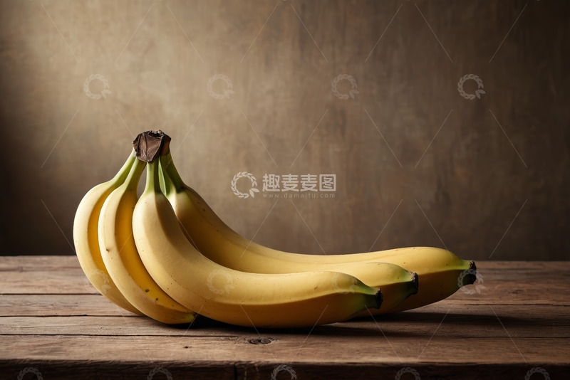高清大图下载【趣麦麦图】木质桌面上的新鲜香蕉