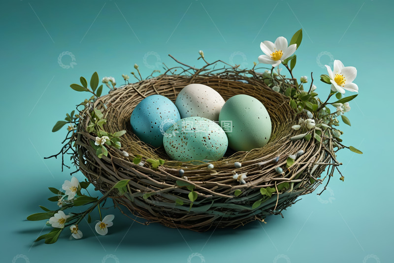 高清大图下载【趣麦麦图】鸟巢中的彩蛋装饰静物