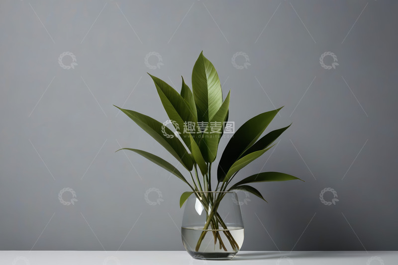 高清大图下载【趣麦麦图】透明花瓶中绿植特写