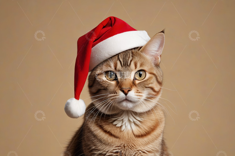 高清大图下载【趣麦麦图】戴圣诞帽的猫咪特写