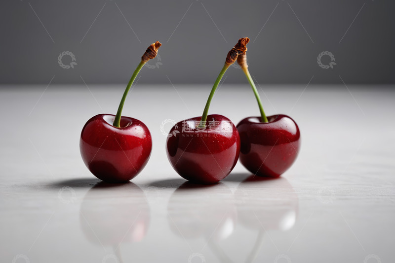 高清大图下载【趣麦麦图】三颗新鲜樱桃特写