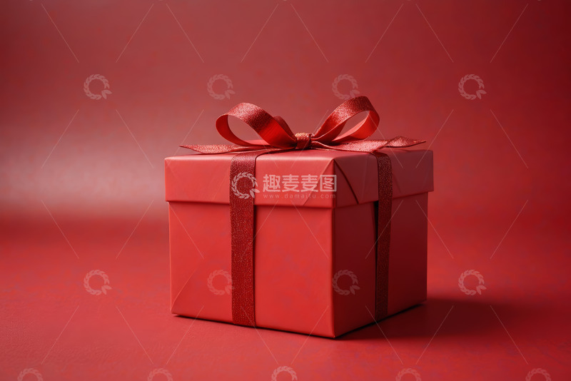 高清大图下载【趣麦麦图】红色礼品盒带蝴蝶结特写