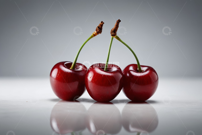 高清大图下载【趣麦麦图】三颗鲜红樱桃特写